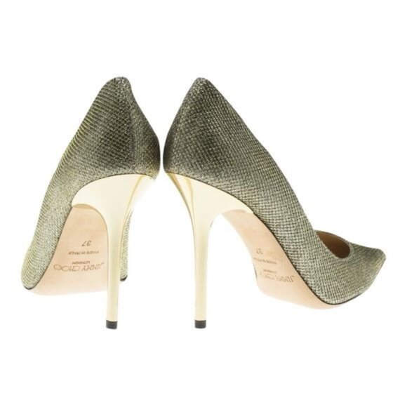 Jimmy Choo ABEL Lame Glitter Gray with Gold Pump Heels Size 6.5 - Picture 2 of 11
